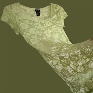 Festival Lime Lace Floral Sheer Layer Tunic Feminine Blouse Perfect New NWOT